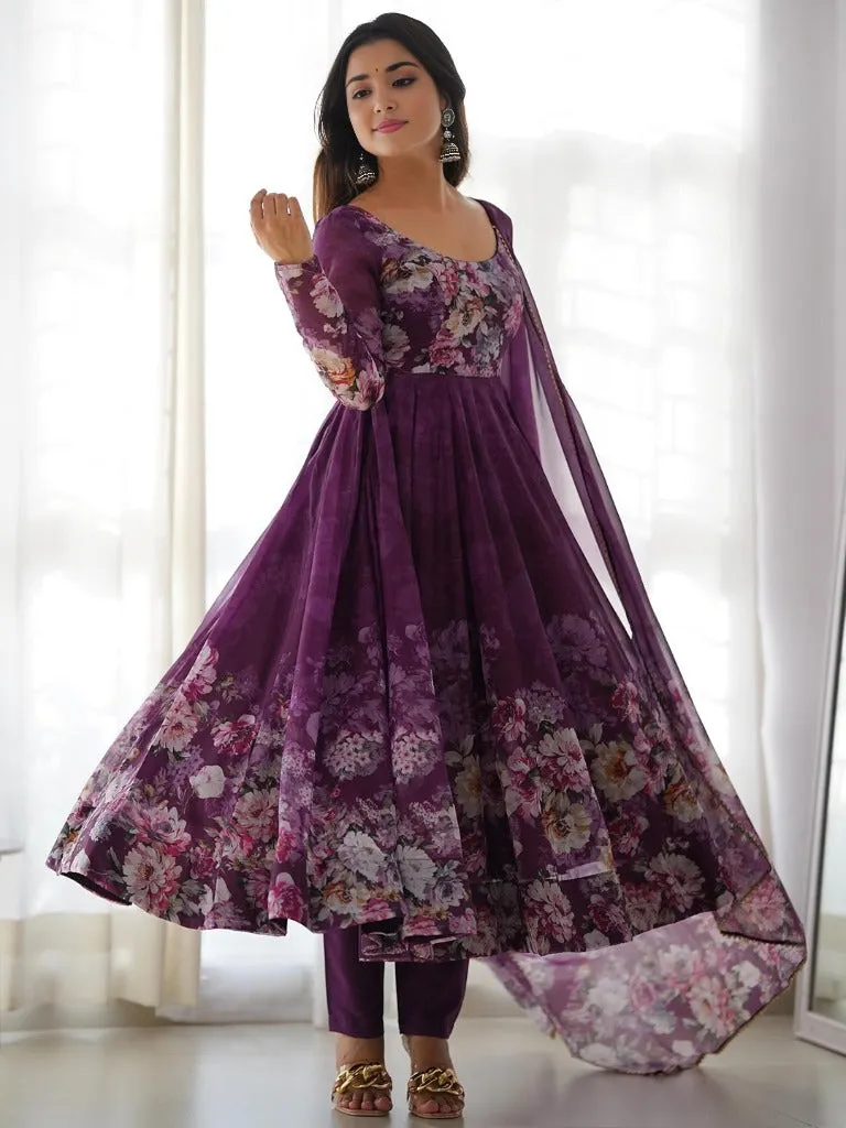 Purple Blossom Organza Gown Set