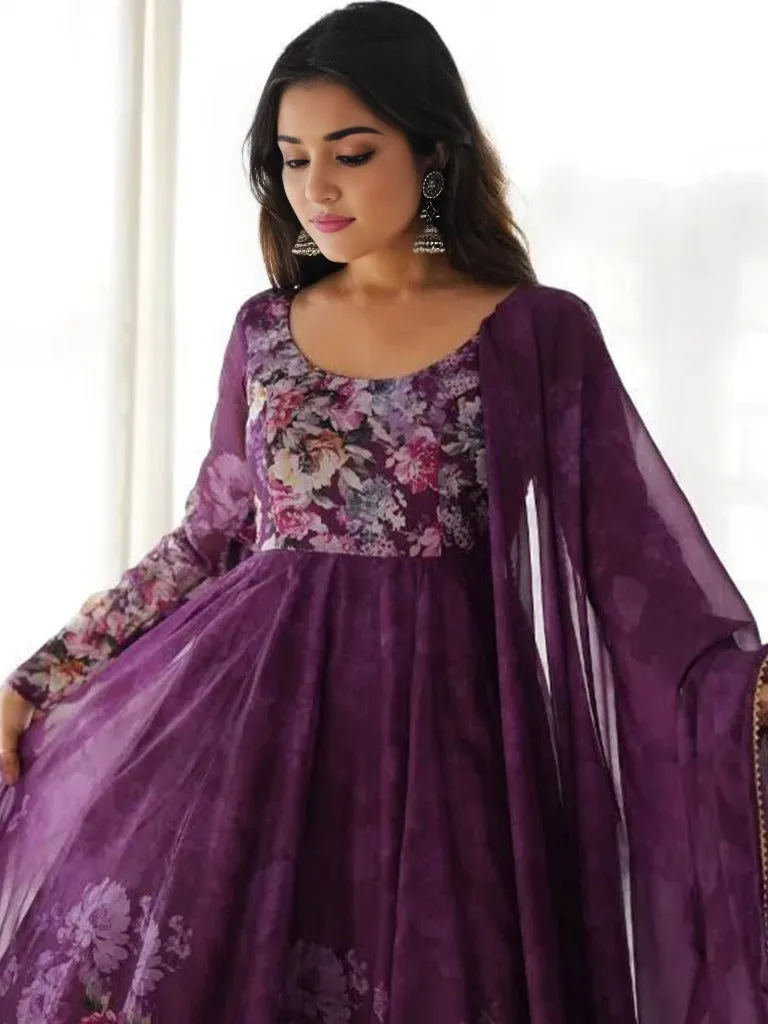 Purple Blossom Organza Gown Set