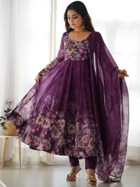 Purple Blossom Organza Gown Set