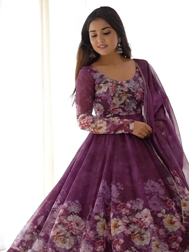 Purple Blossom Organza Gown Set