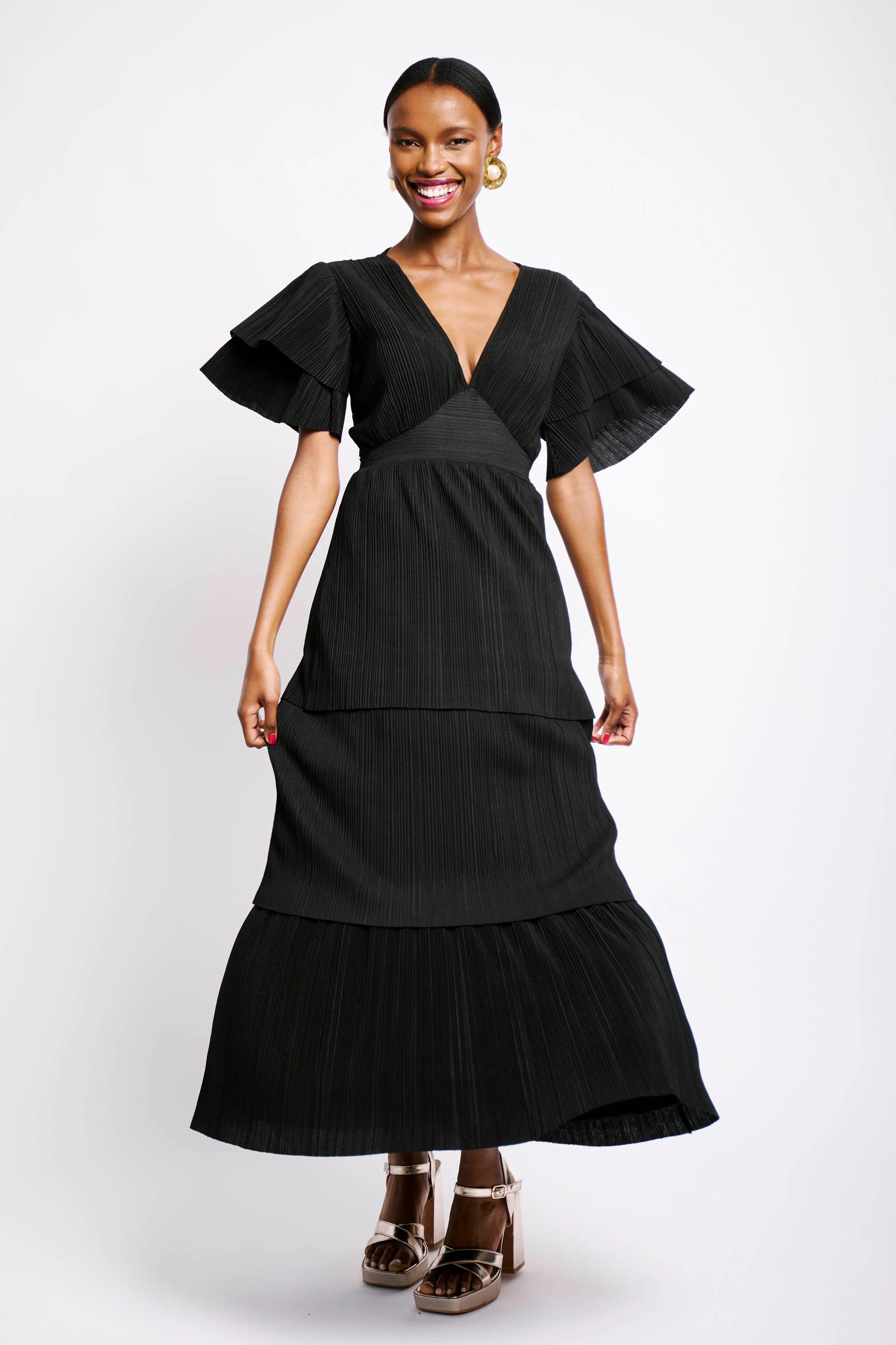Ra Ra Tiered Dress in Black