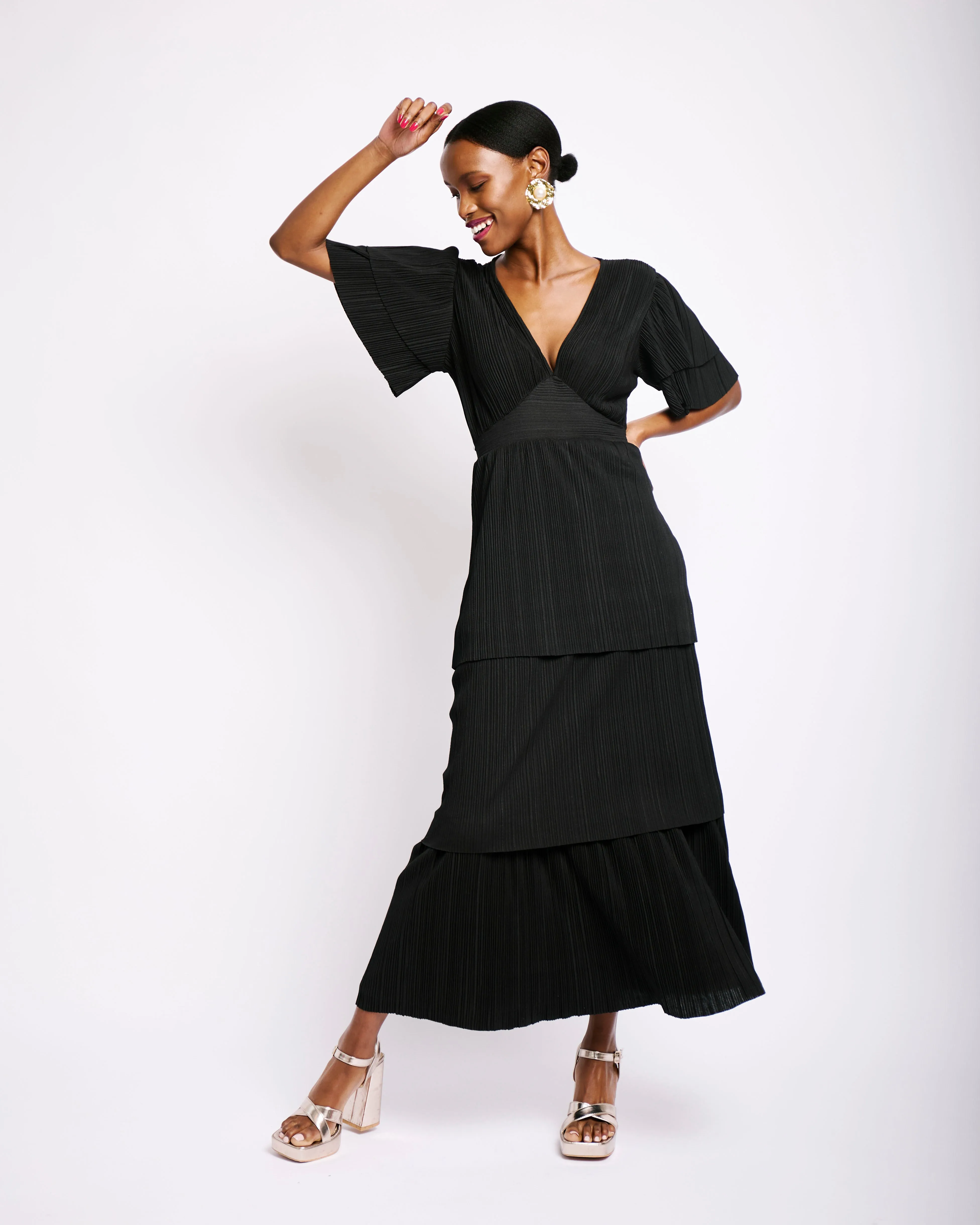 Ra Ra Tiered Dress in Black