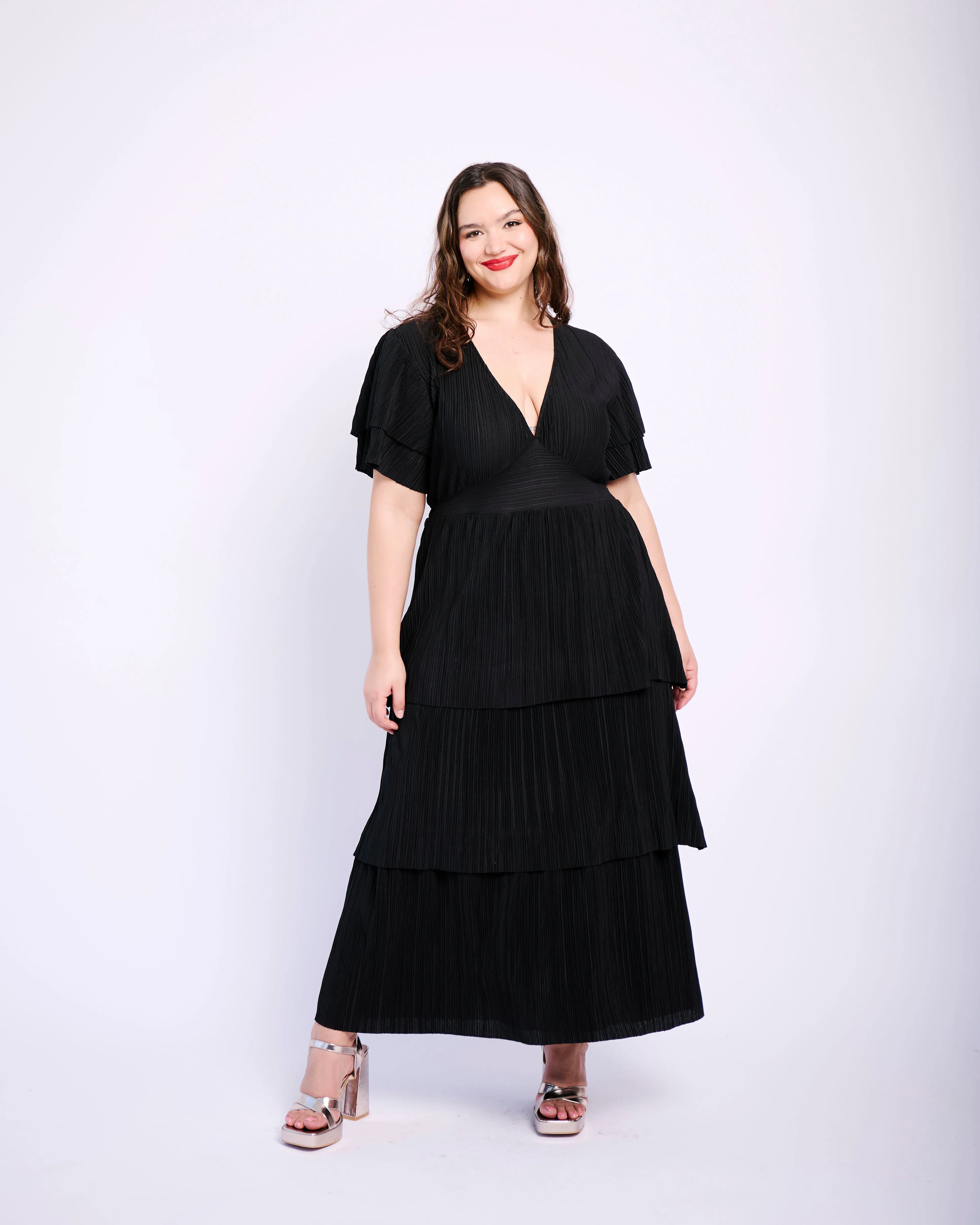 Ra Ra Tiered Dress in Black