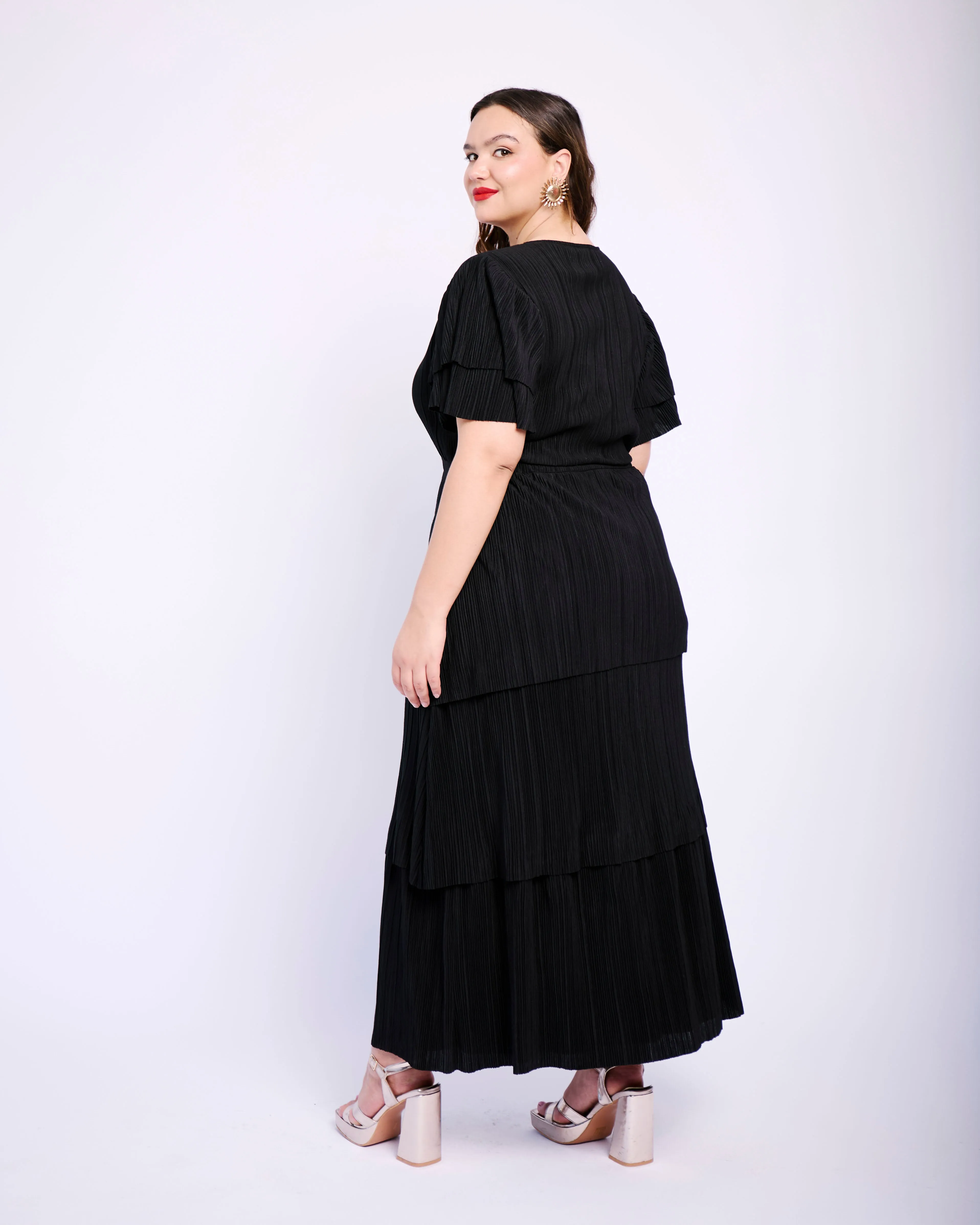 Ra Ra Tiered Dress in Black