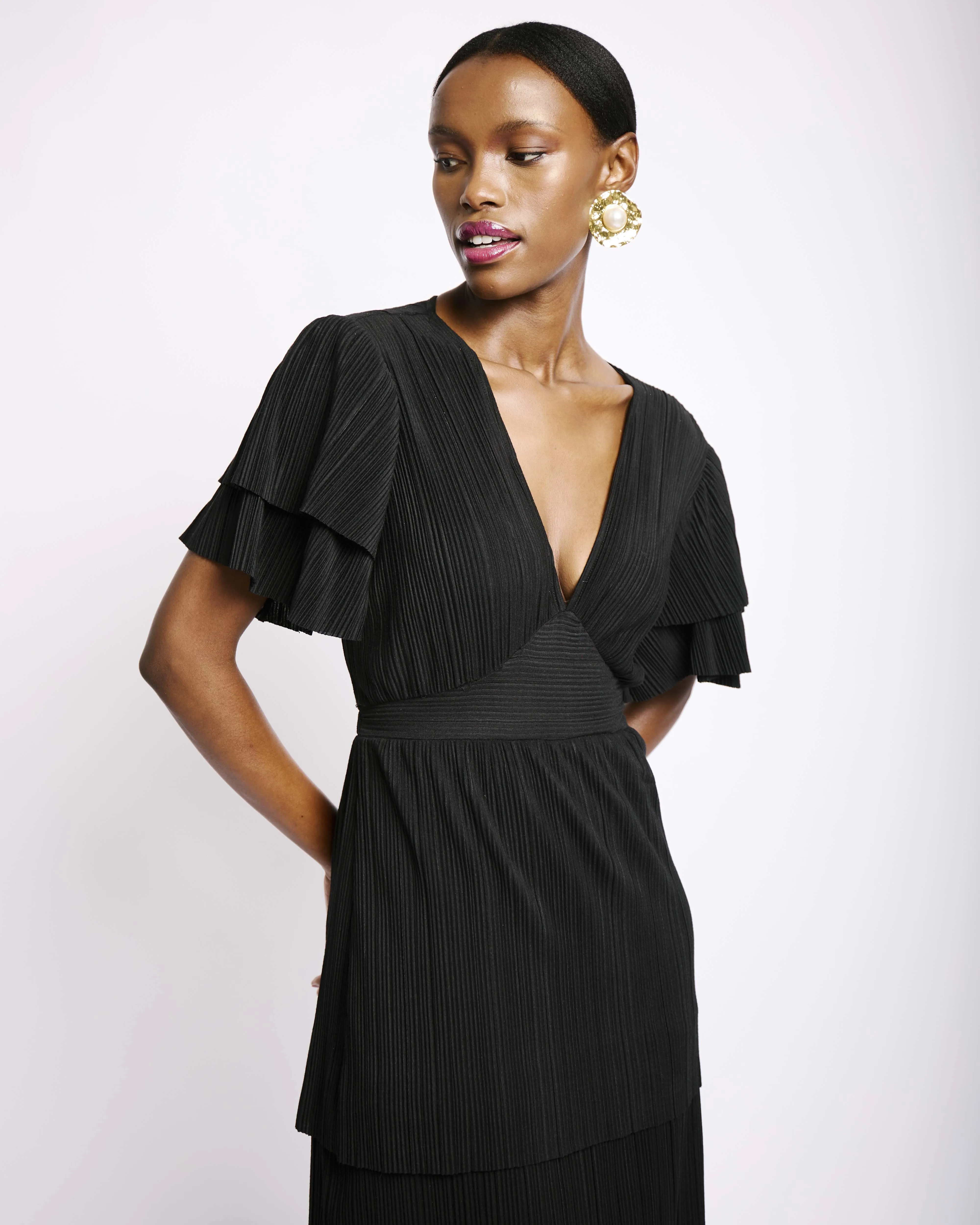 Ra Ra Tiered Dress in Black