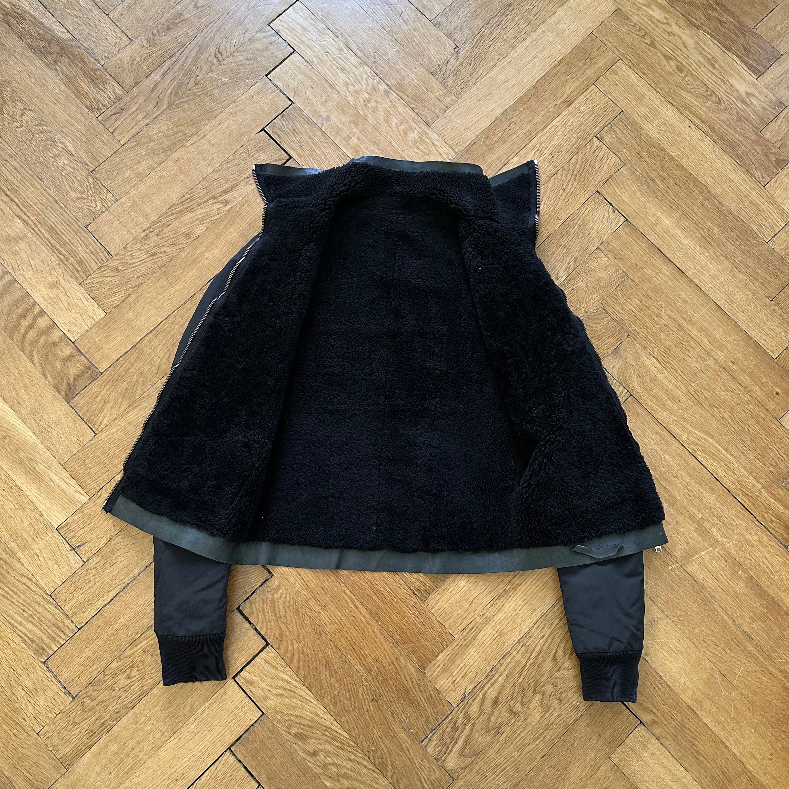 Rick Owens FW11 Shearling Jacket With Nylon Sleeves