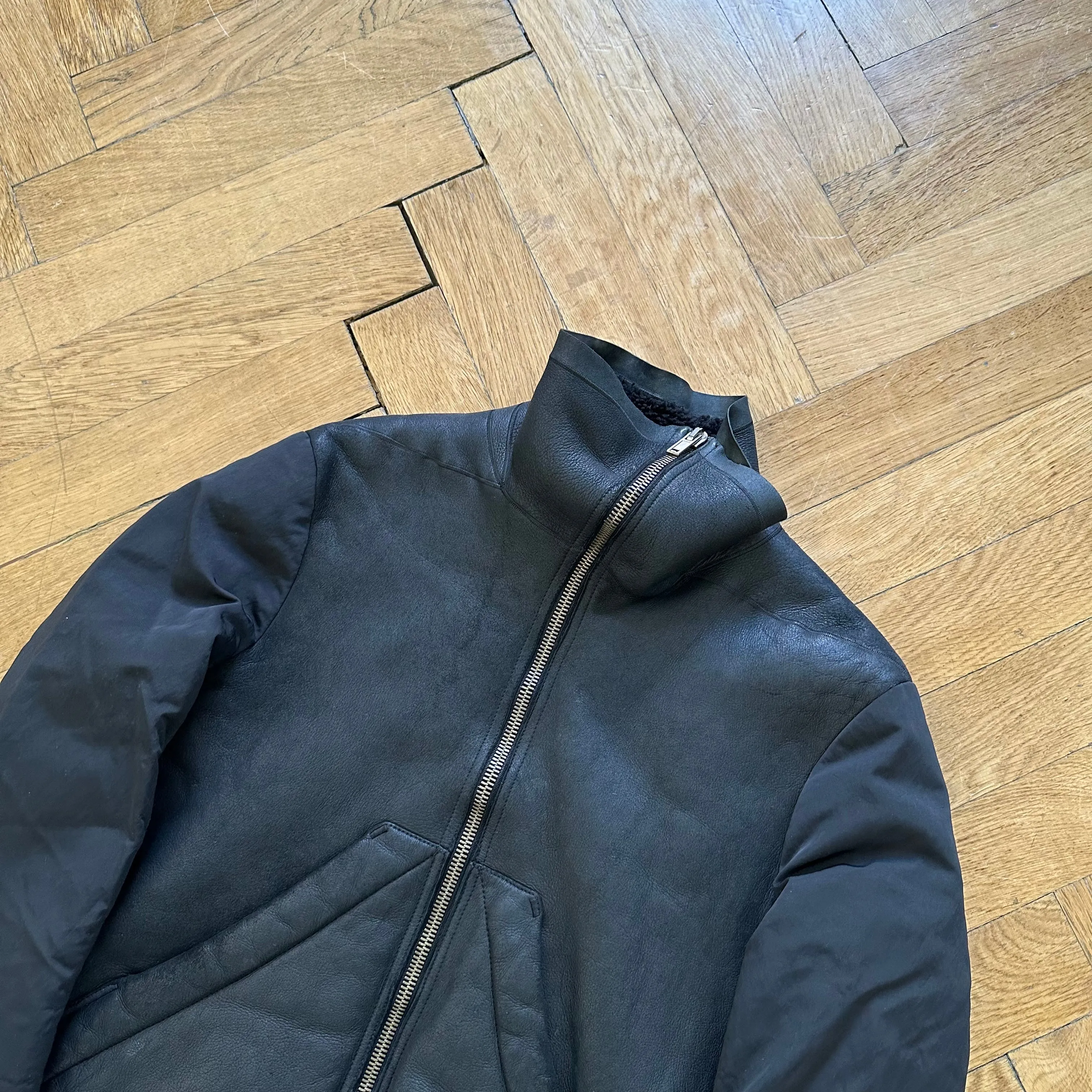Rick Owens FW11 Shearling Jacket With Nylon Sleeves