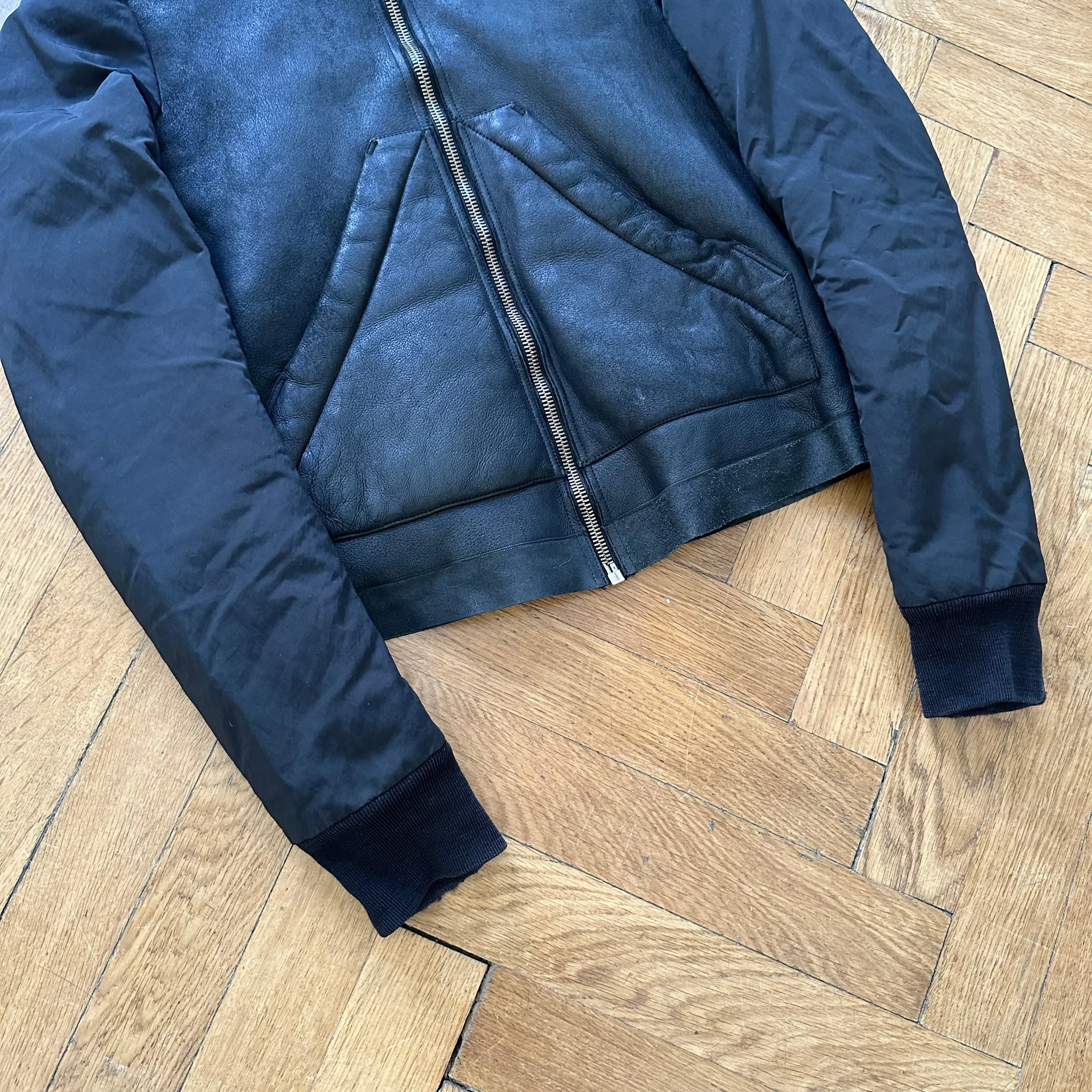Rick Owens FW11 Shearling Jacket With Nylon Sleeves