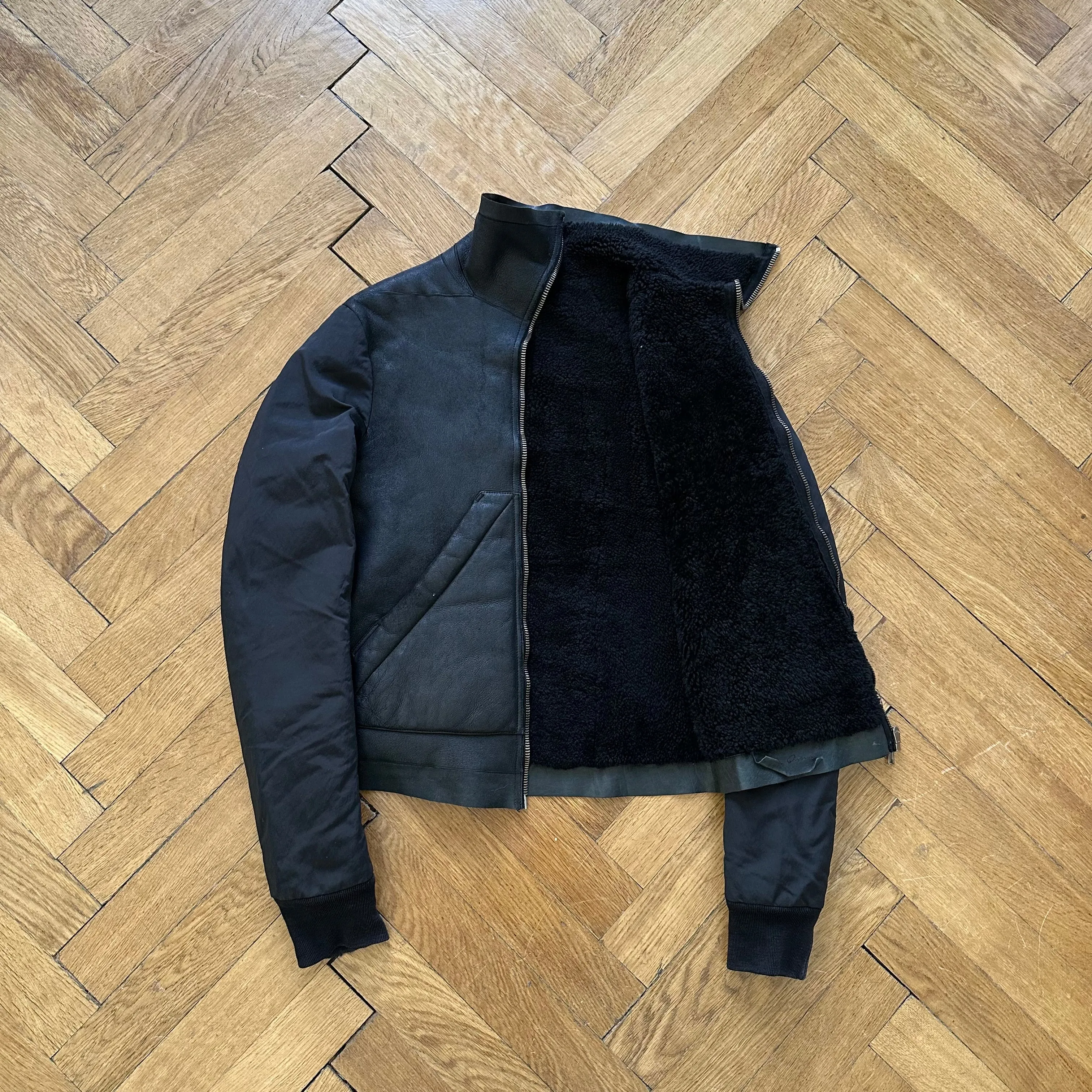 Rick Owens FW11 Shearling Jacket With Nylon Sleeves