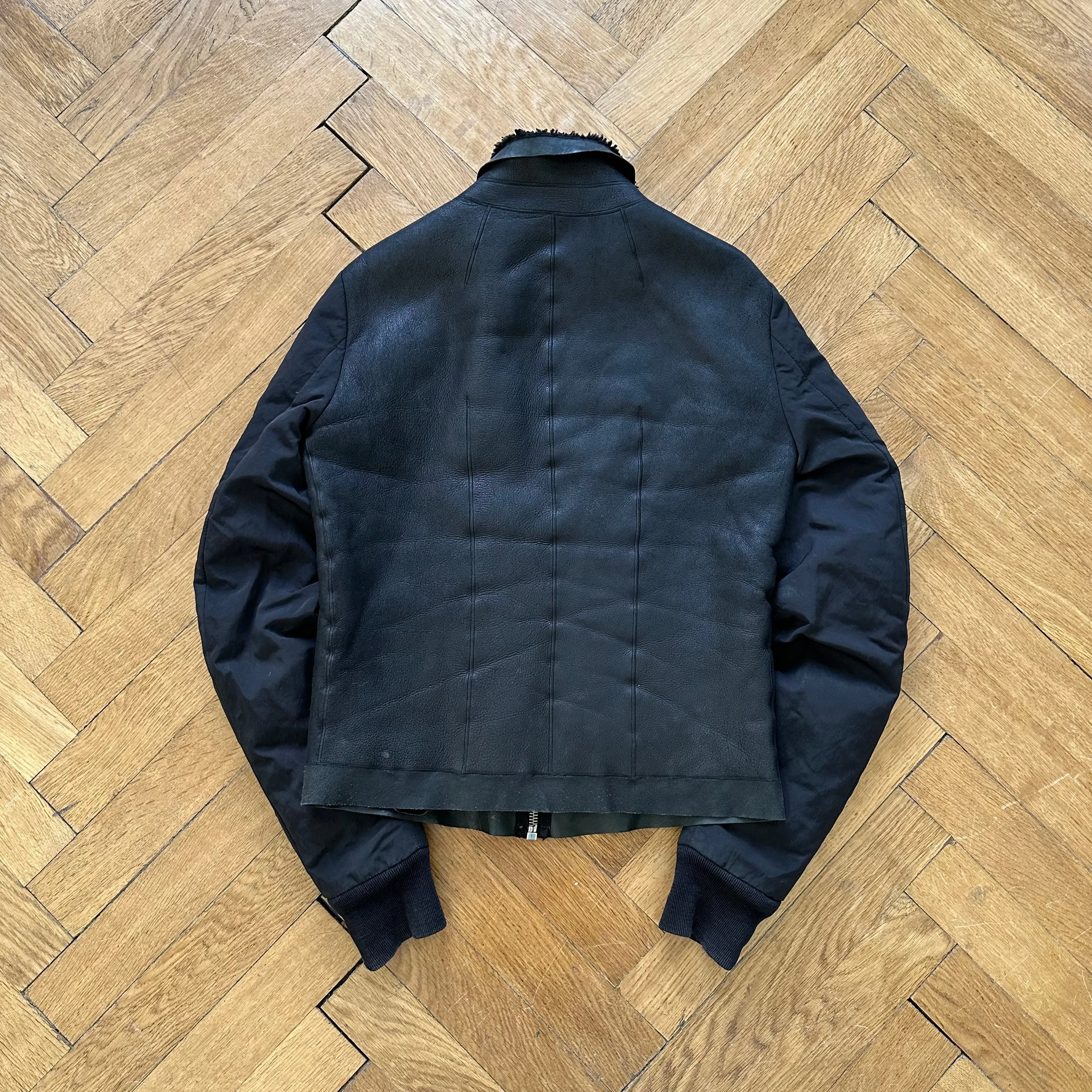 Rick Owens FW11 Shearling Jacket With Nylon Sleeves