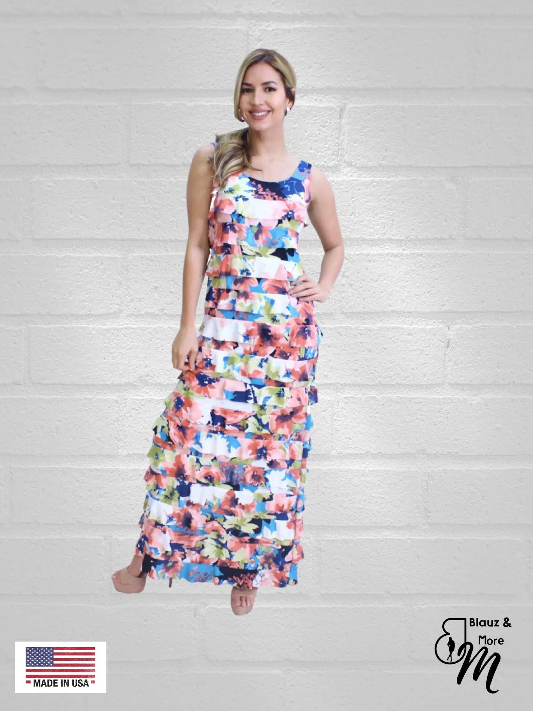 Ruffle Maxi PRINTED Dress Sleeveless - Regular & Plus Sizes available