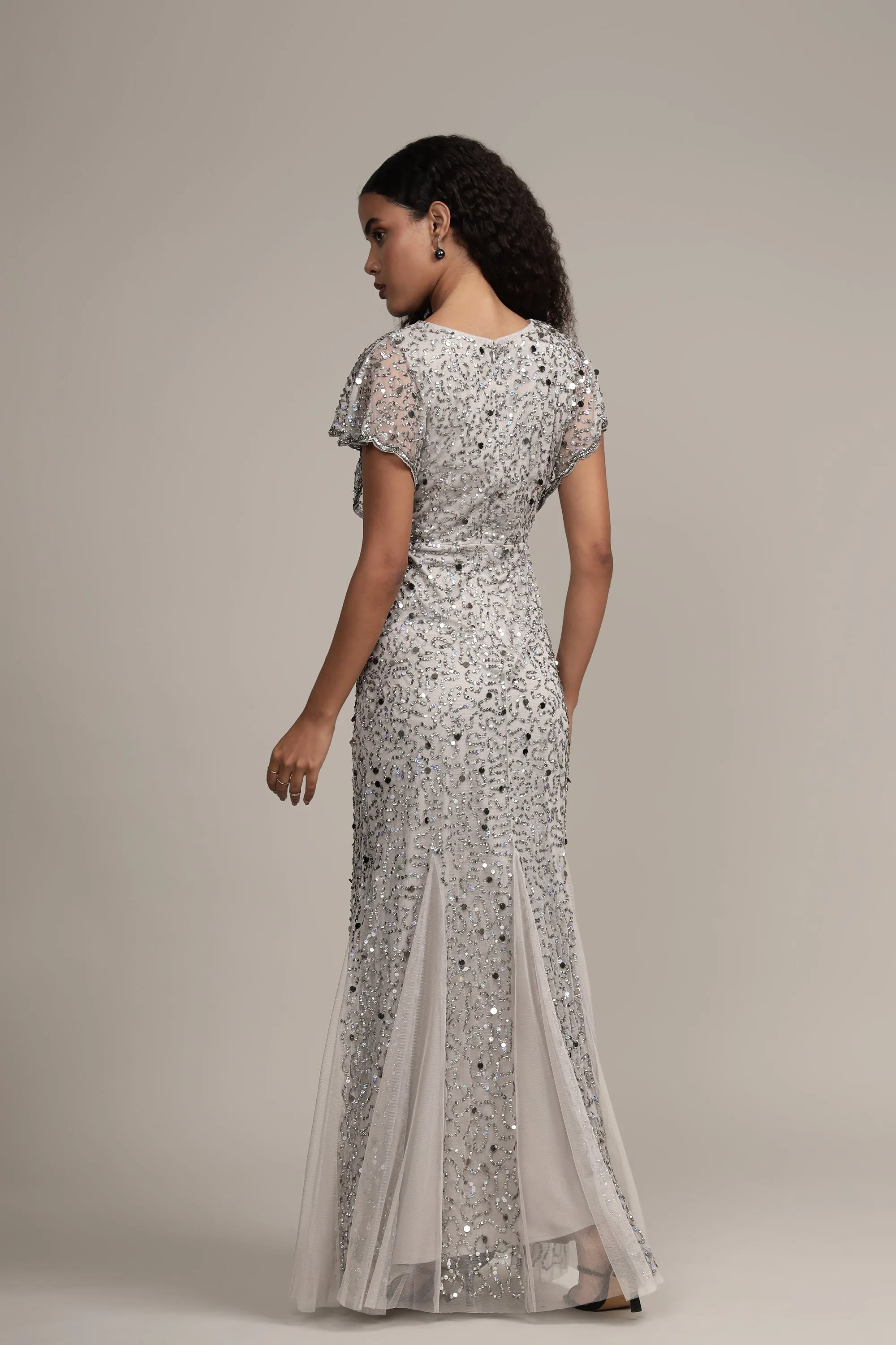Sally Maxi Embellished Dress in Grey