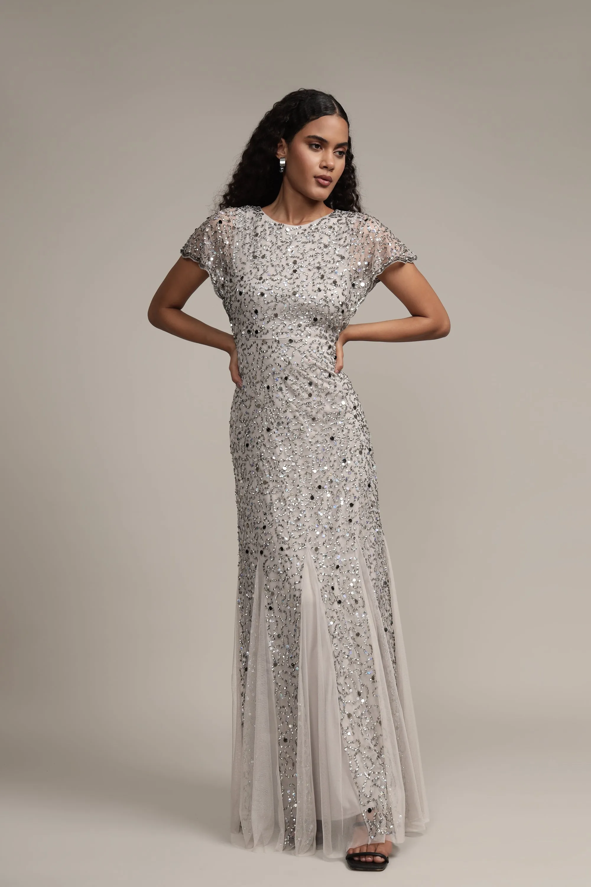 Sally Maxi Embellished Dress in Grey
