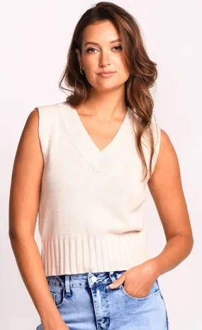 Sand V-Neck Lennox Knit Tank Top