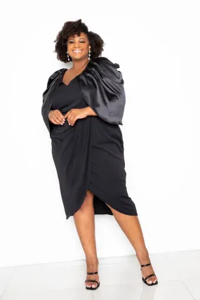 SATIN DRAPE SLEEVE TULIP DRESS