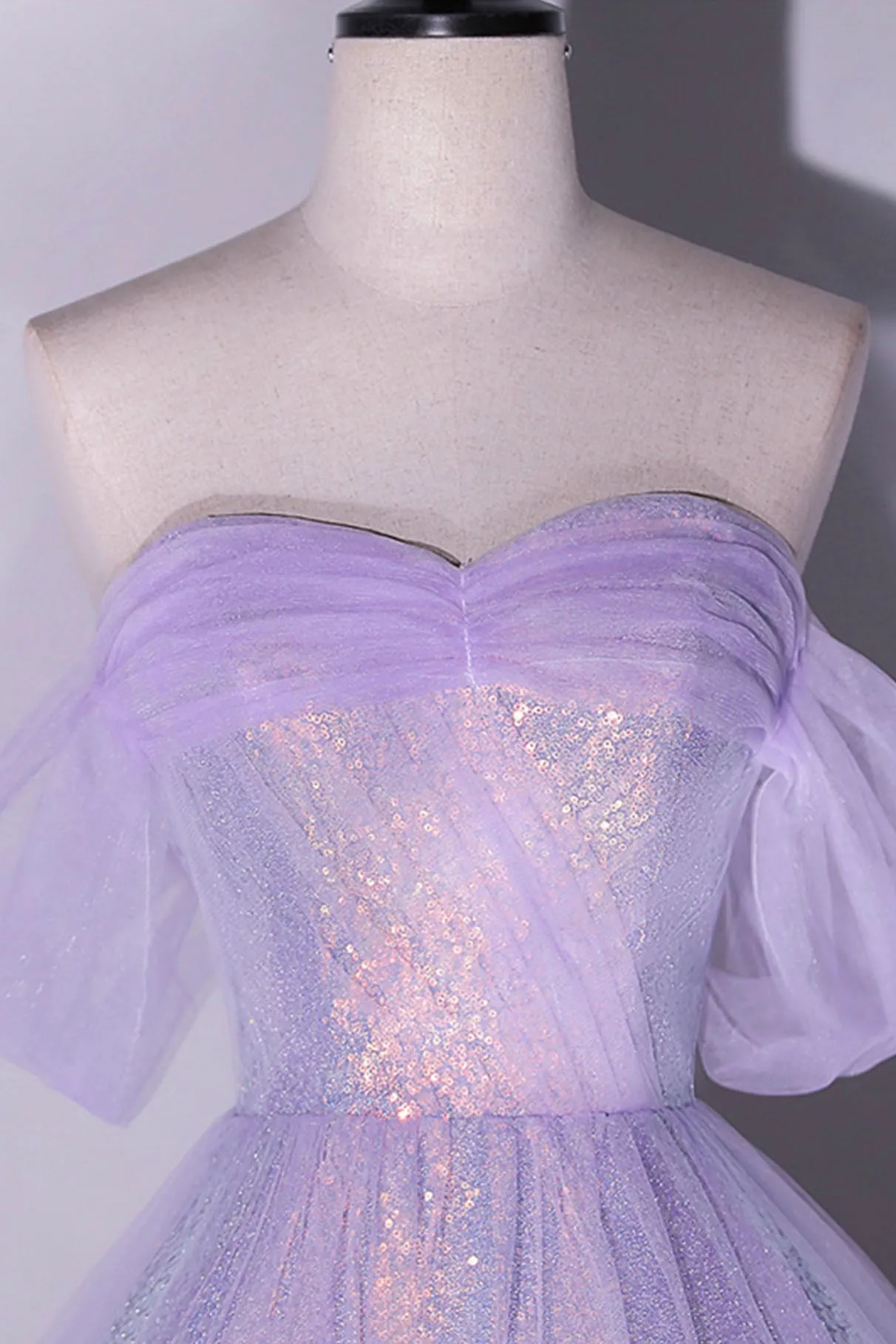 Shiny Tulle Sequins Long Prom Dress, Off the Shoulder Party Dress