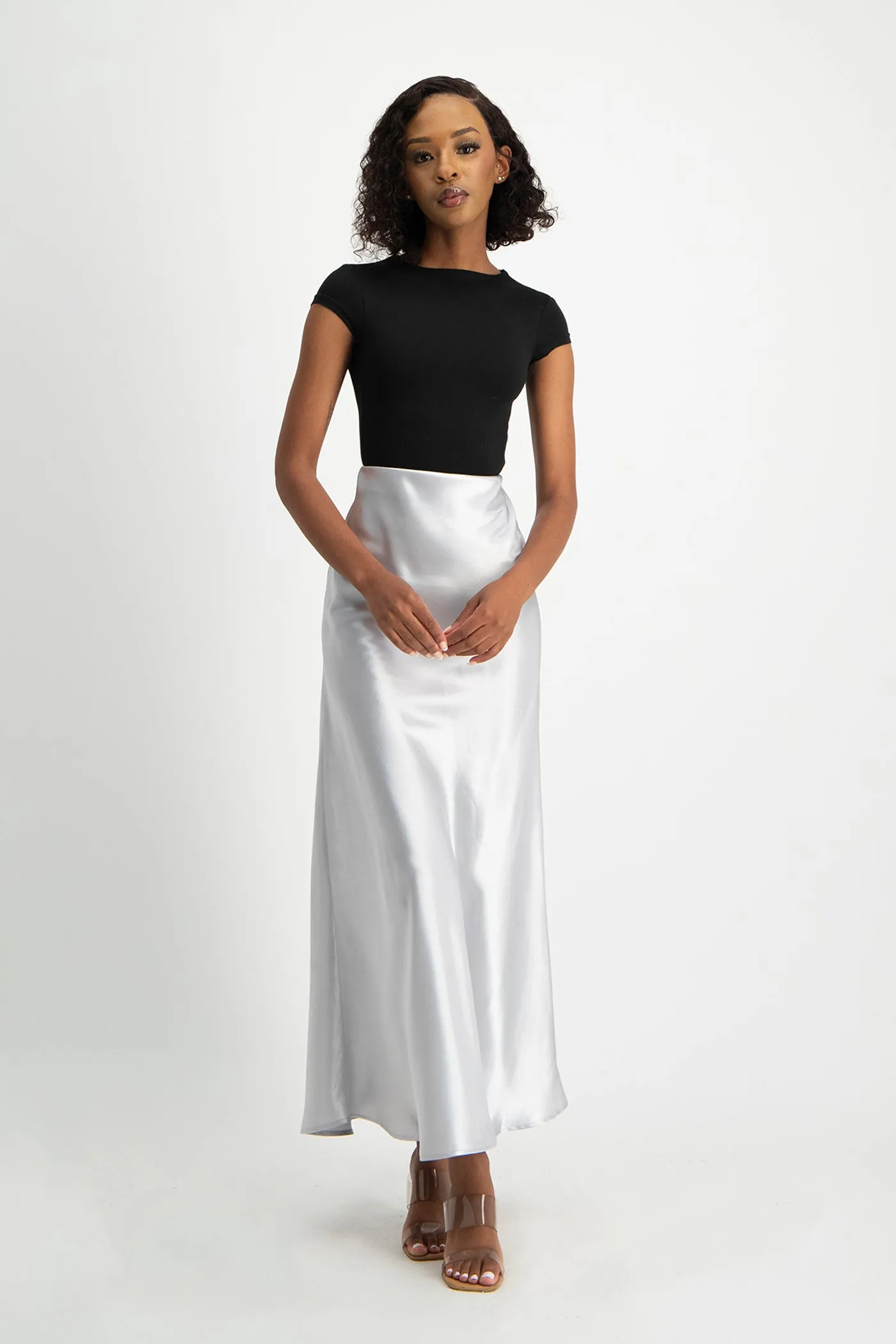 Shonda Satin Maxi Skirt - Silver