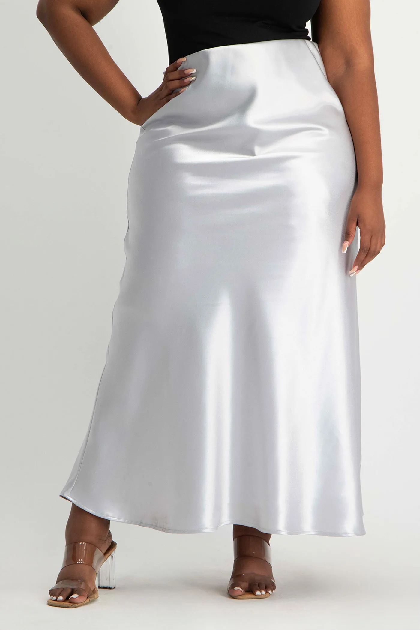 Shonda Satin Maxi Skirt - Silver