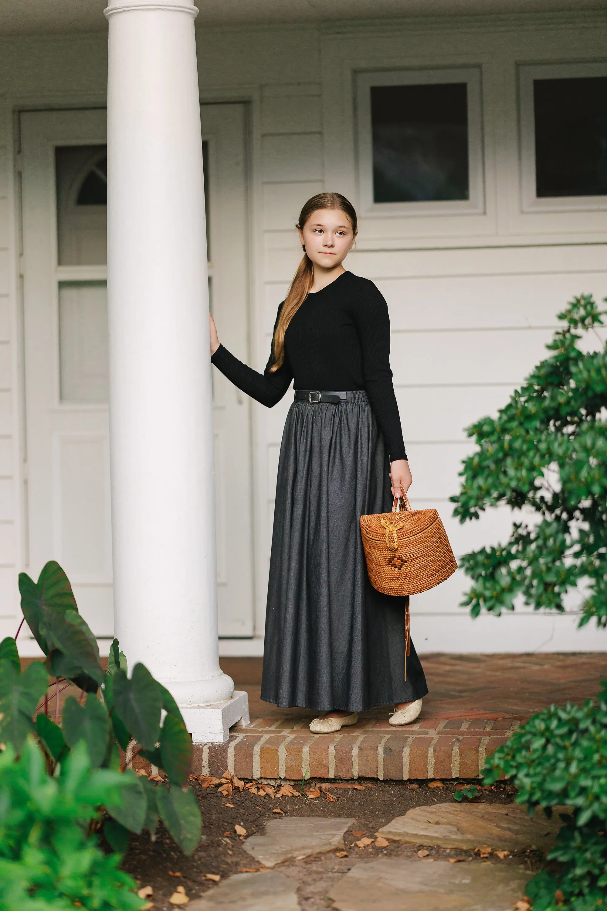 skirt maxi with belt - black denim