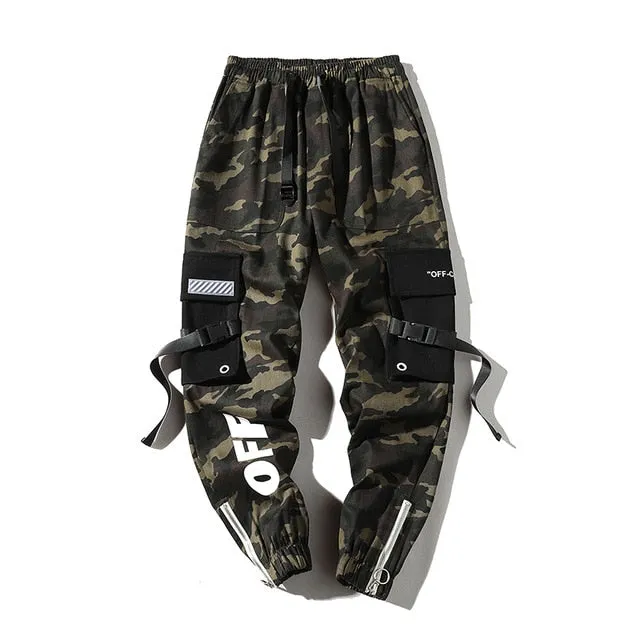 Streetwear Ribbons Cargo Pants Mens Camouflage Joggers Hip Hop Korean Fashions Designer Camo Sweatpants