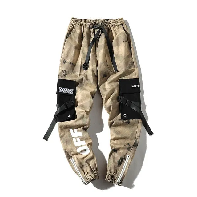 Streetwear Ribbons Cargo Pants Mens Camouflage Joggers Hip Hop Korean Fashions Designer Camo Sweatpants