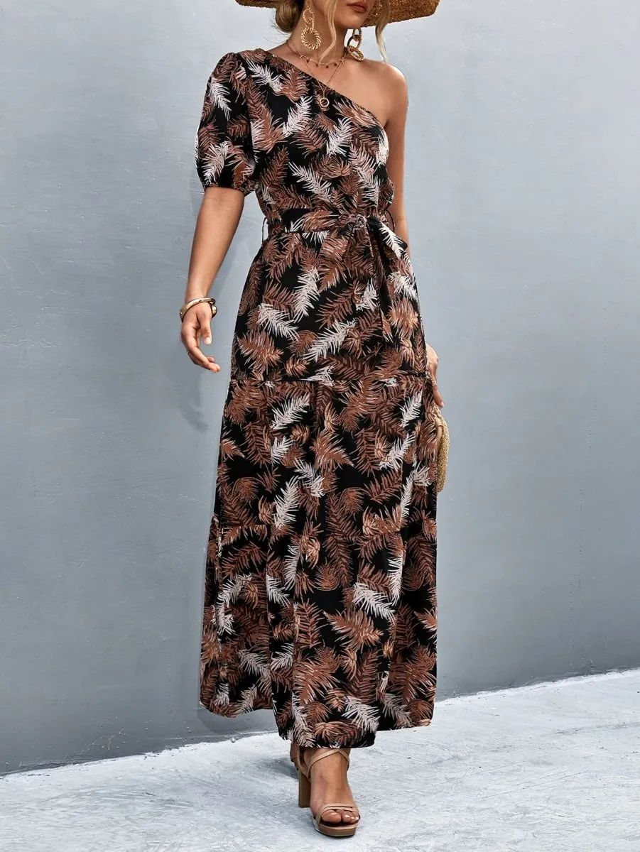 Summer Begins Floral One Shoulder Maxi Dress