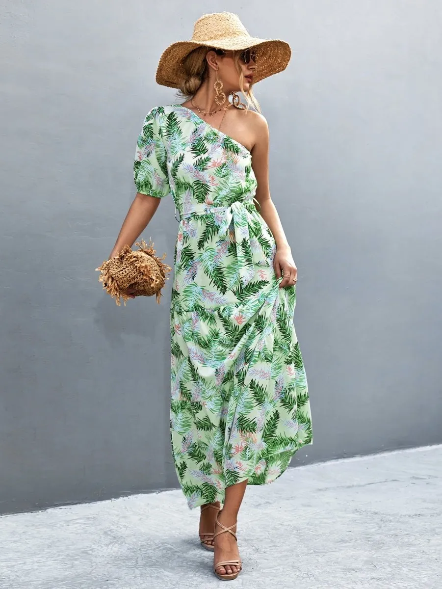 Summer Begins Floral One Shoulder Maxi Dress