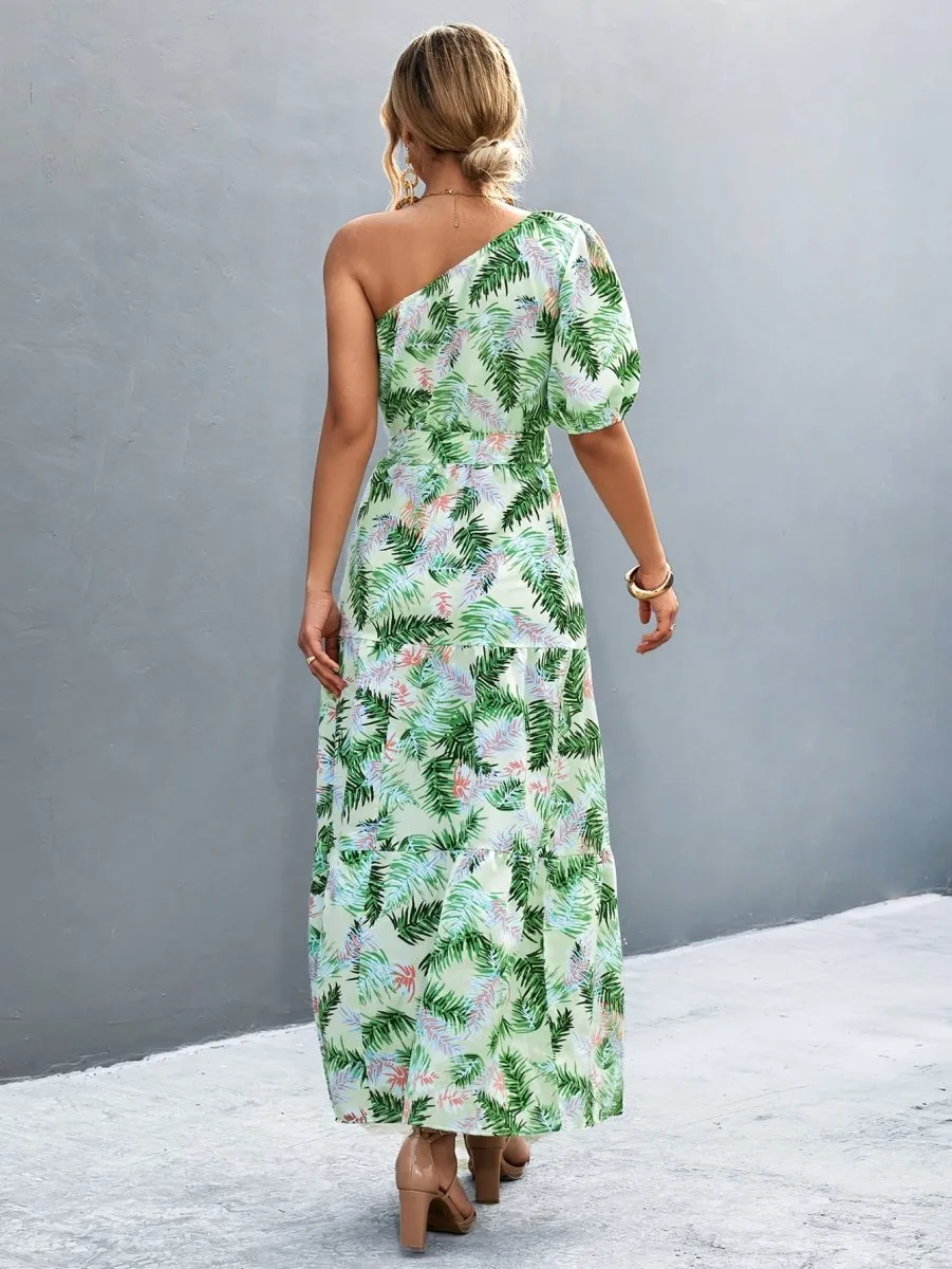 Summer Begins Floral One Shoulder Maxi Dress