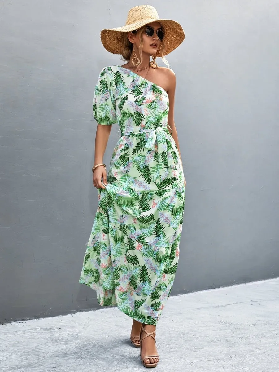 Summer Begins Floral One Shoulder Maxi Dress