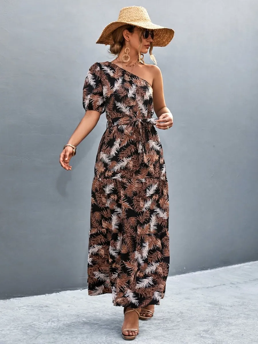 Summer Begins Floral One Shoulder Maxi Dress