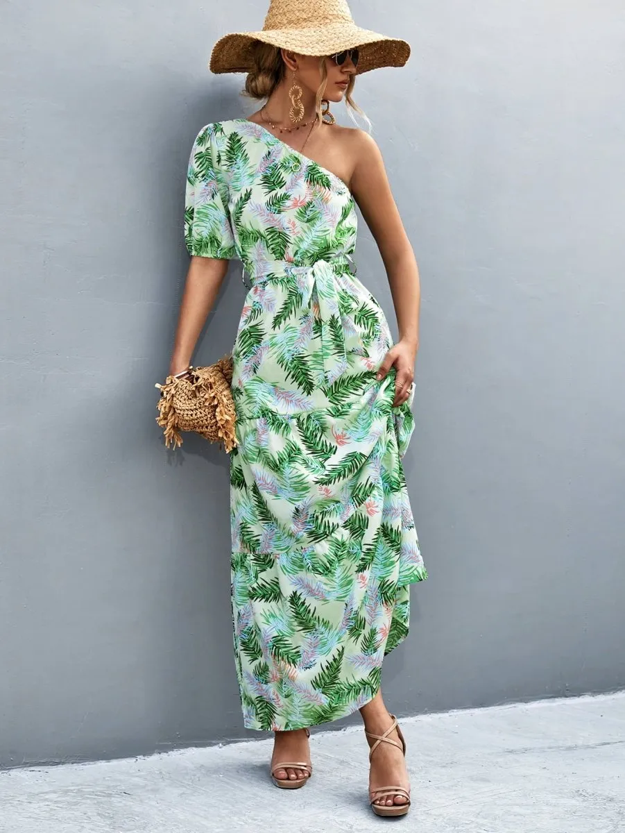 Summer Begins Floral One Shoulder Maxi Dress