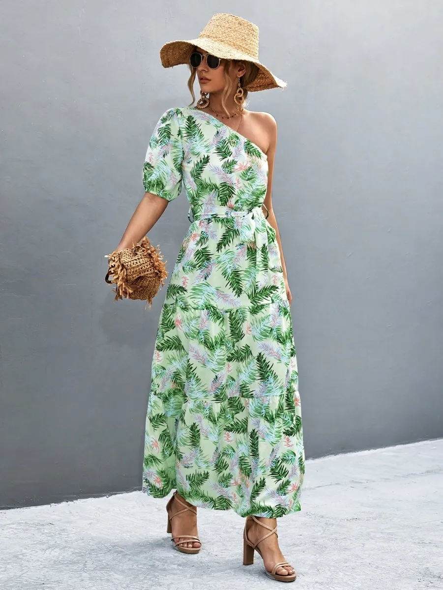 Summer Begins Floral One Shoulder Maxi Dress