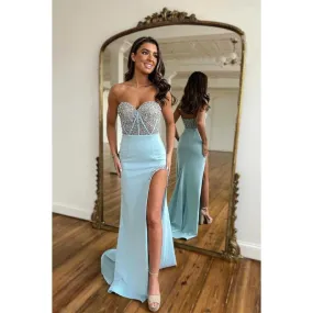 Sweetheart Strapless Beaded Long Prom Evening Dress With Slit