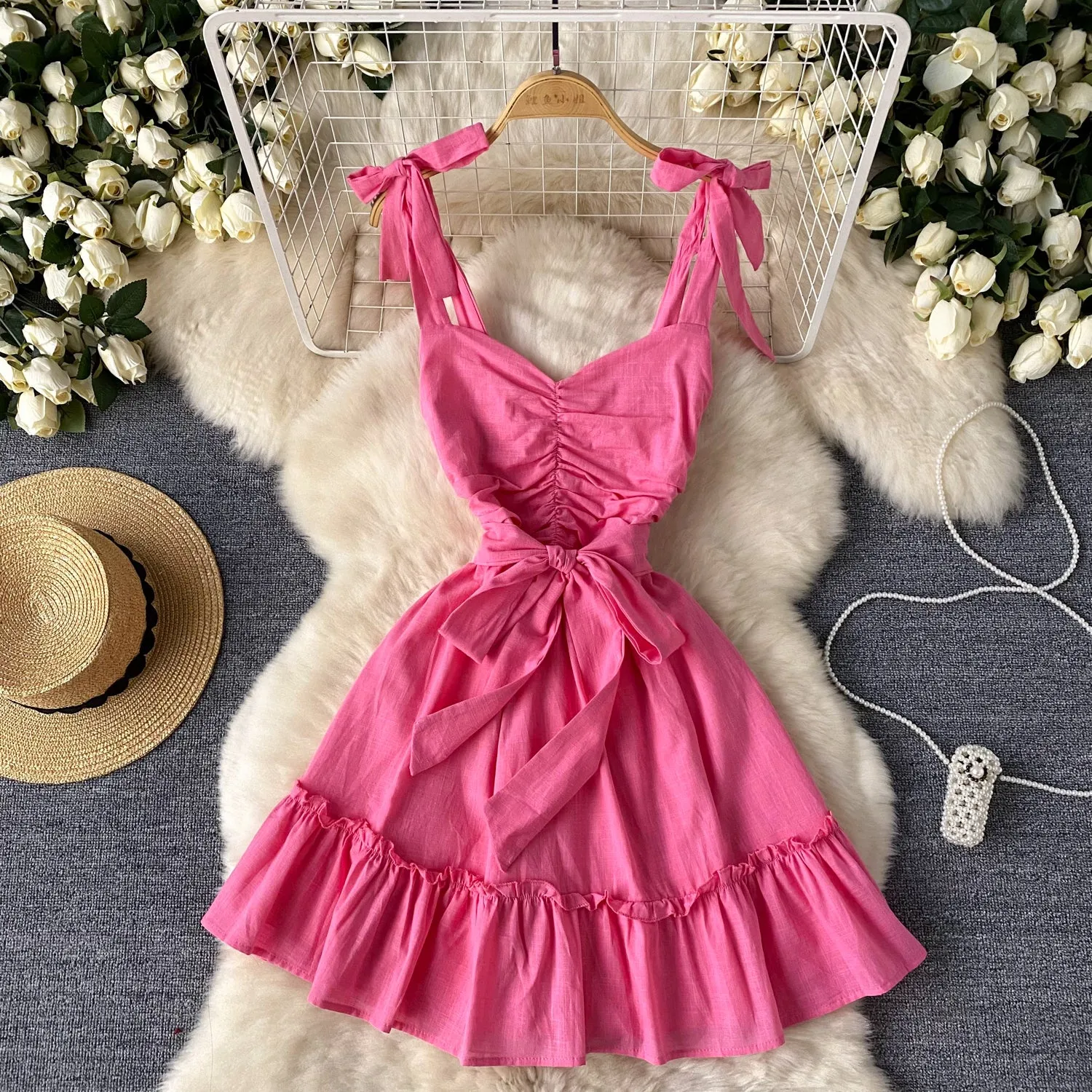 Sweetie Pleated Lace-up Puffy Dress