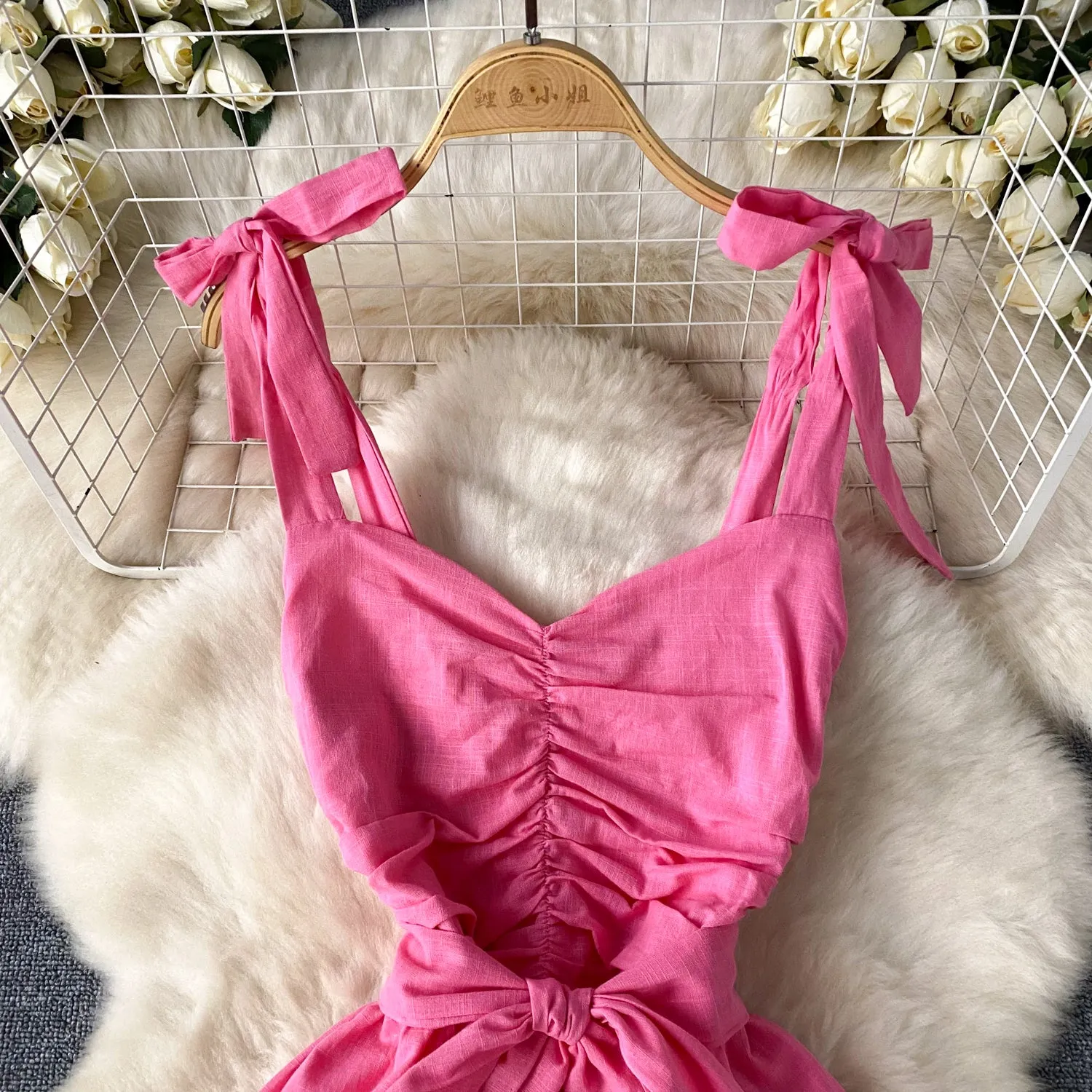 Sweetie Pleated Lace-up Puffy Dress