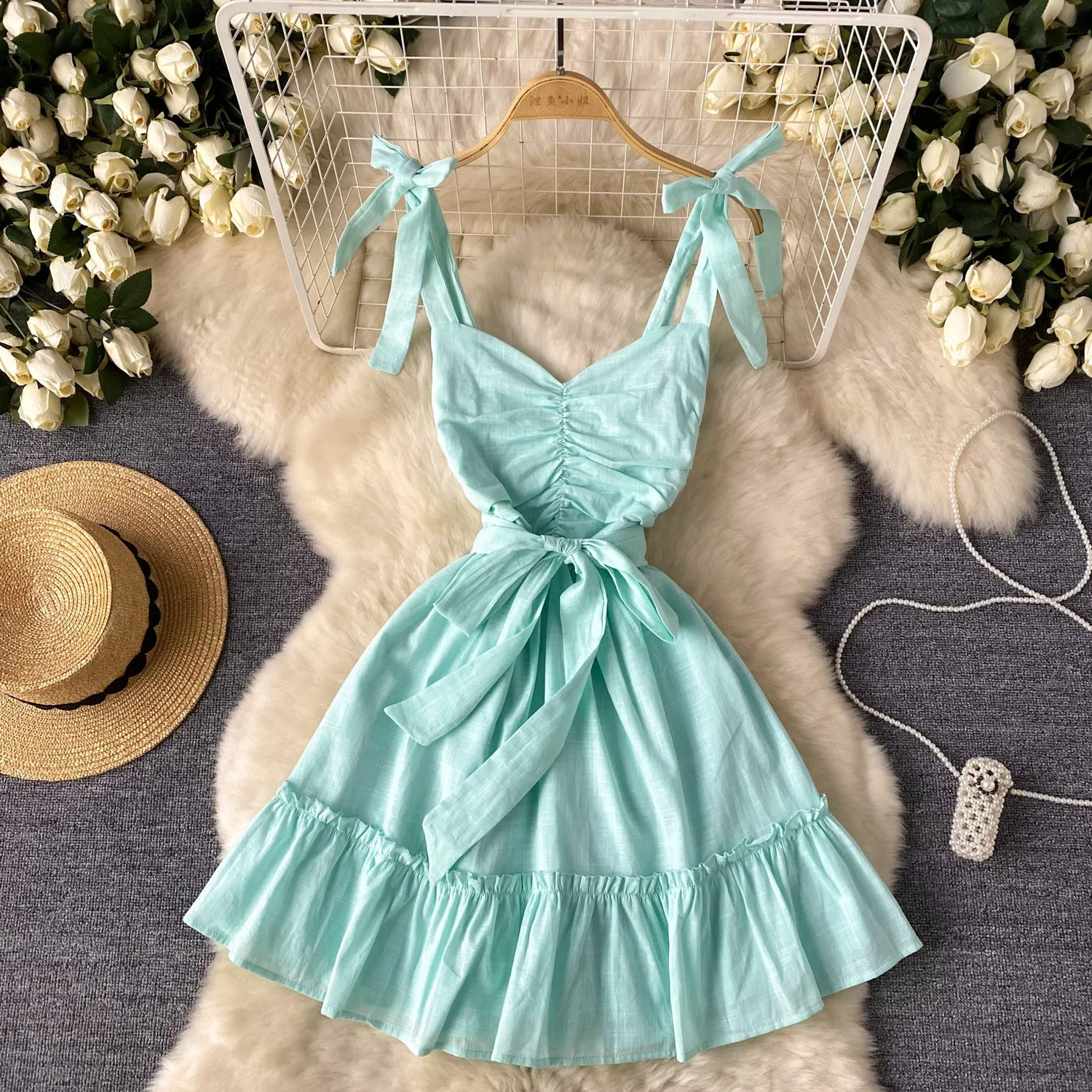 Sweetie Pleated Lace-up Puffy Dress