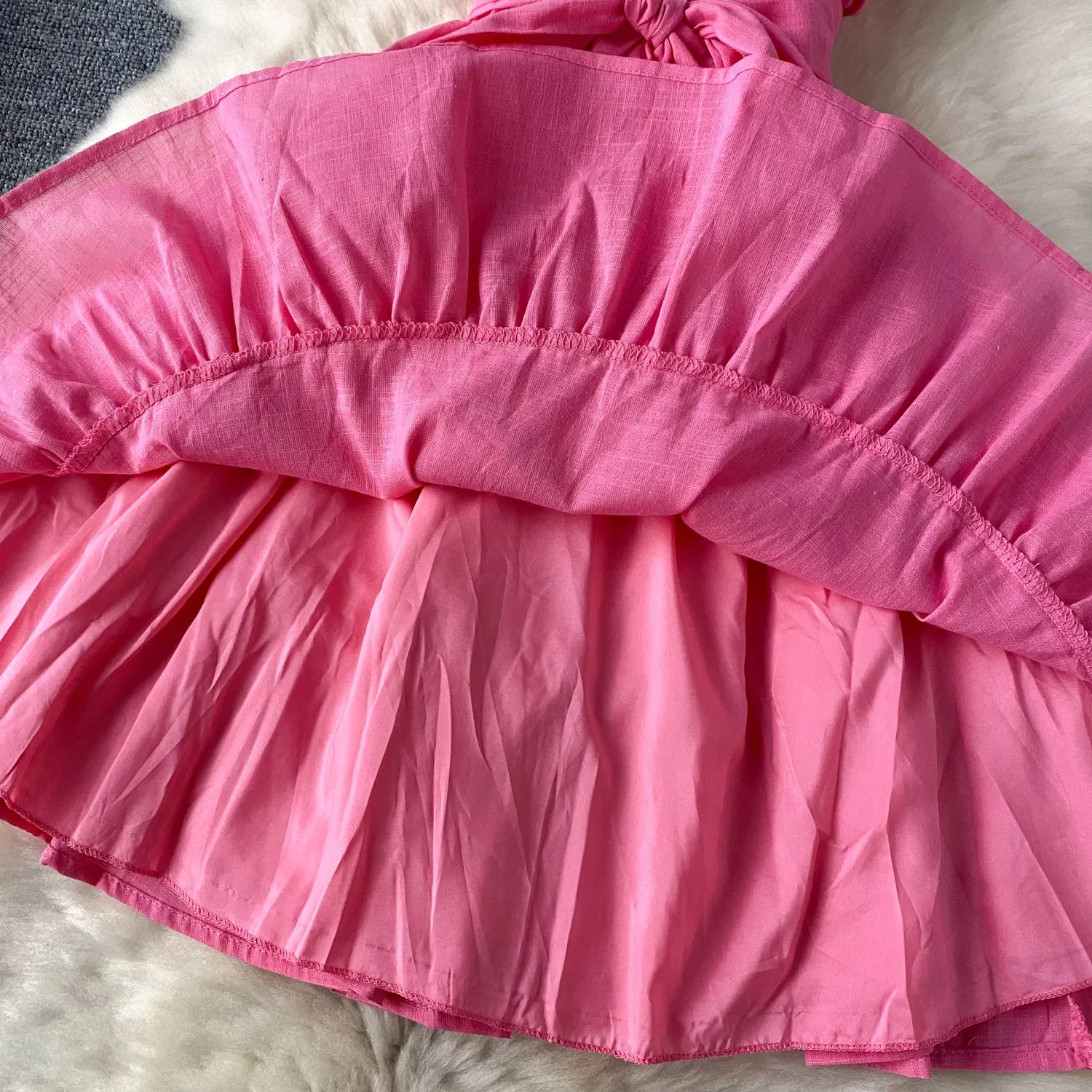 Sweetie Pleated Lace-up Puffy Dress
