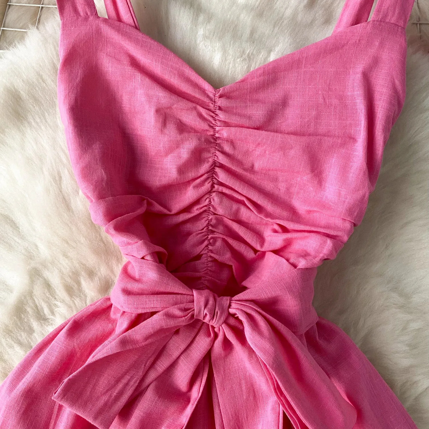Sweetie Pleated Lace-up Puffy Dress