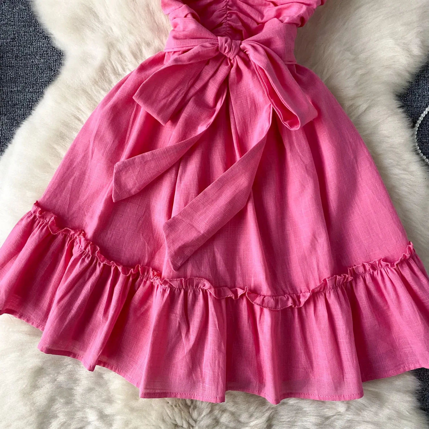Sweetie Pleated Lace-up Puffy Dress