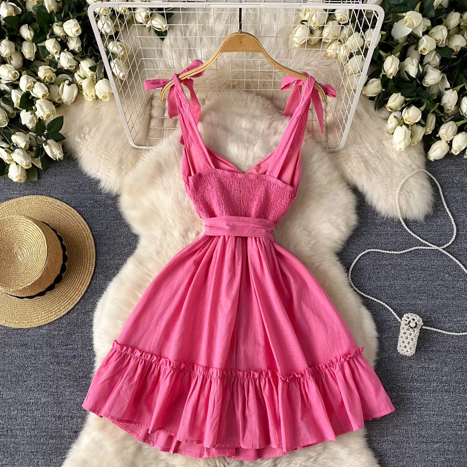 Sweetie Pleated Lace-up Puffy Dress