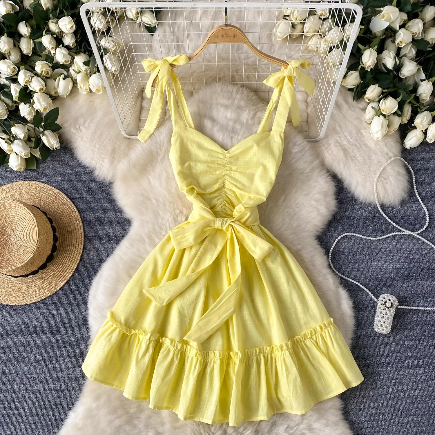 Sweetie Pleated Lace-up Puffy Dress