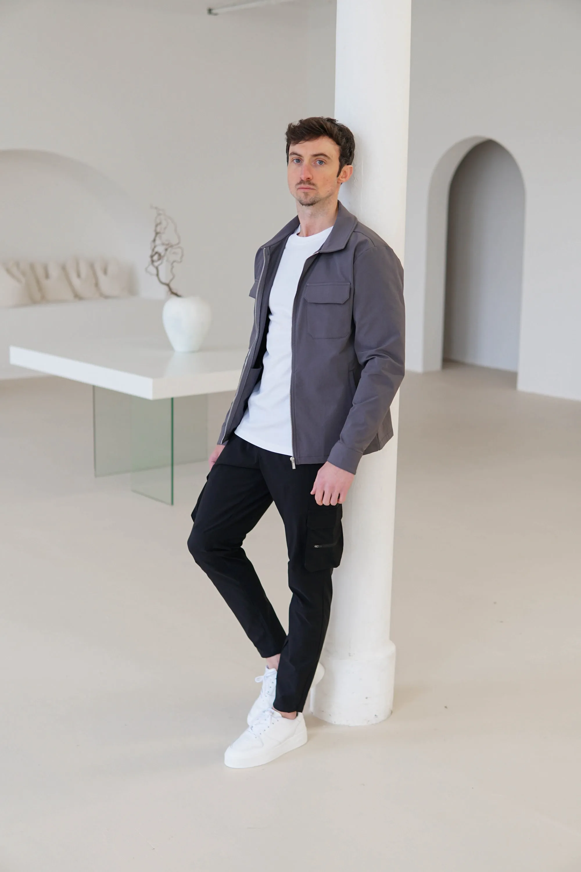 Tech Stretch Cargo Jacket In Charcoal