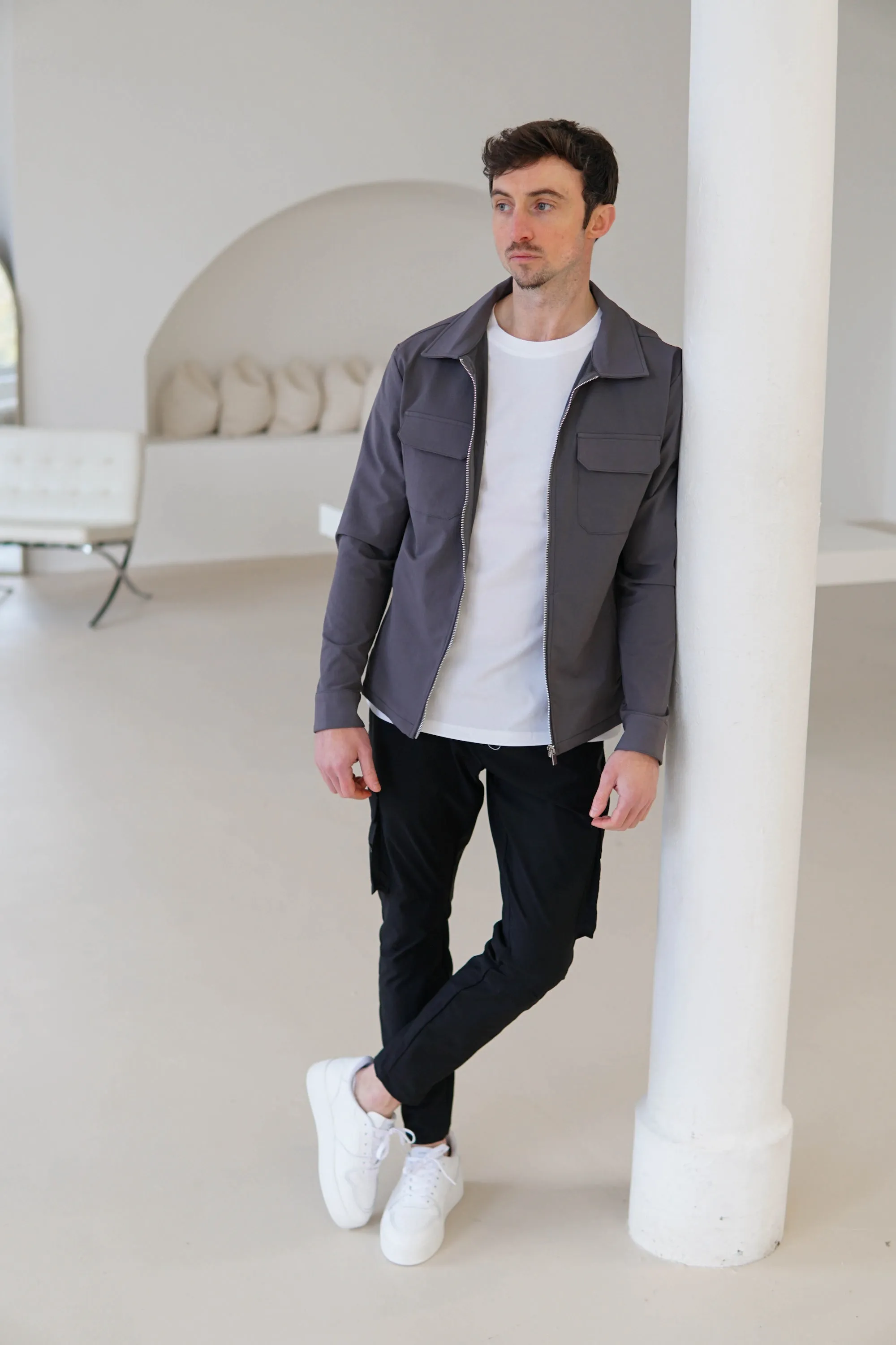 Tech Stretch Cargo Jacket In Charcoal