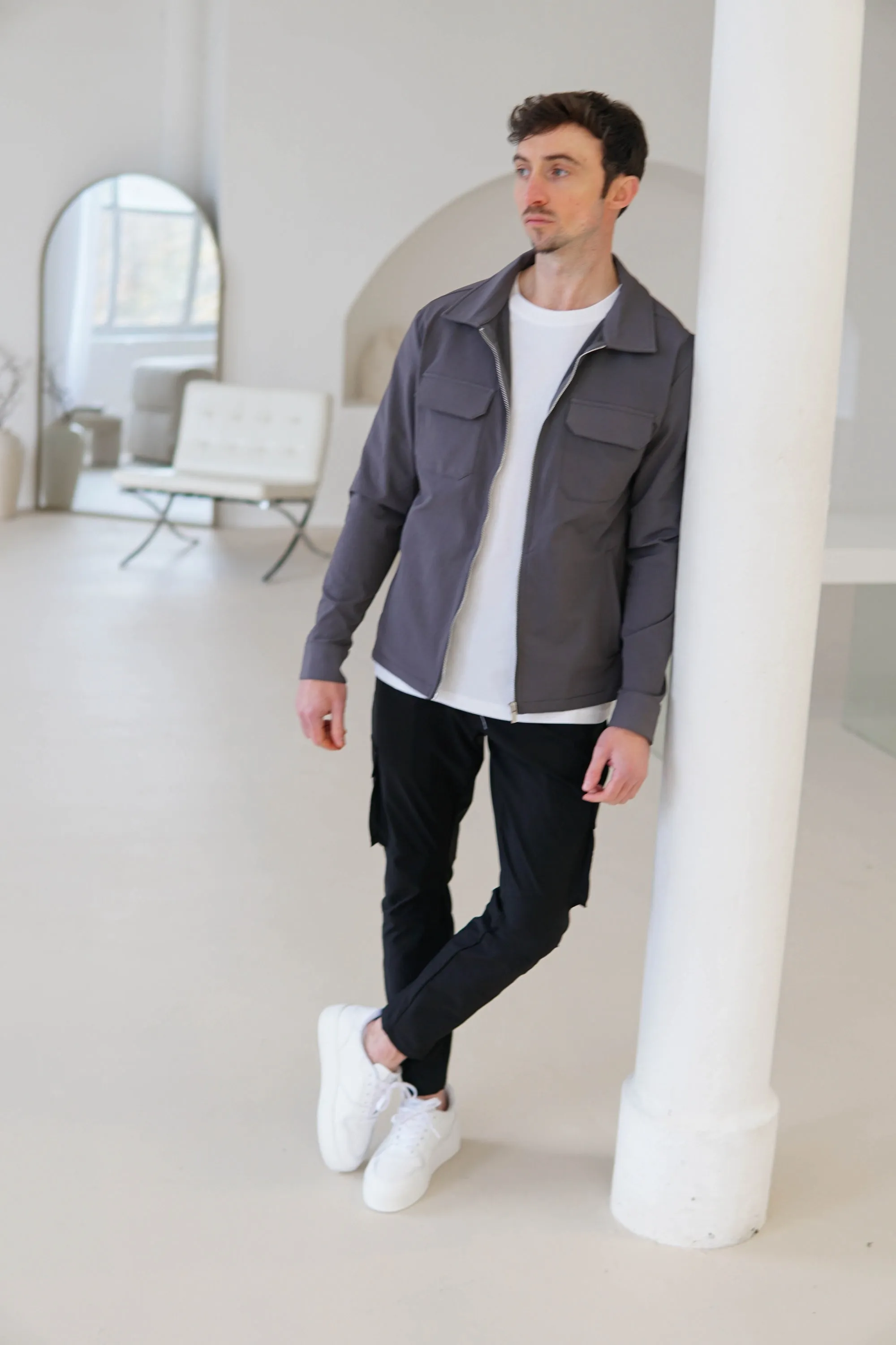 Tech Stretch Cargo Jacket In Charcoal