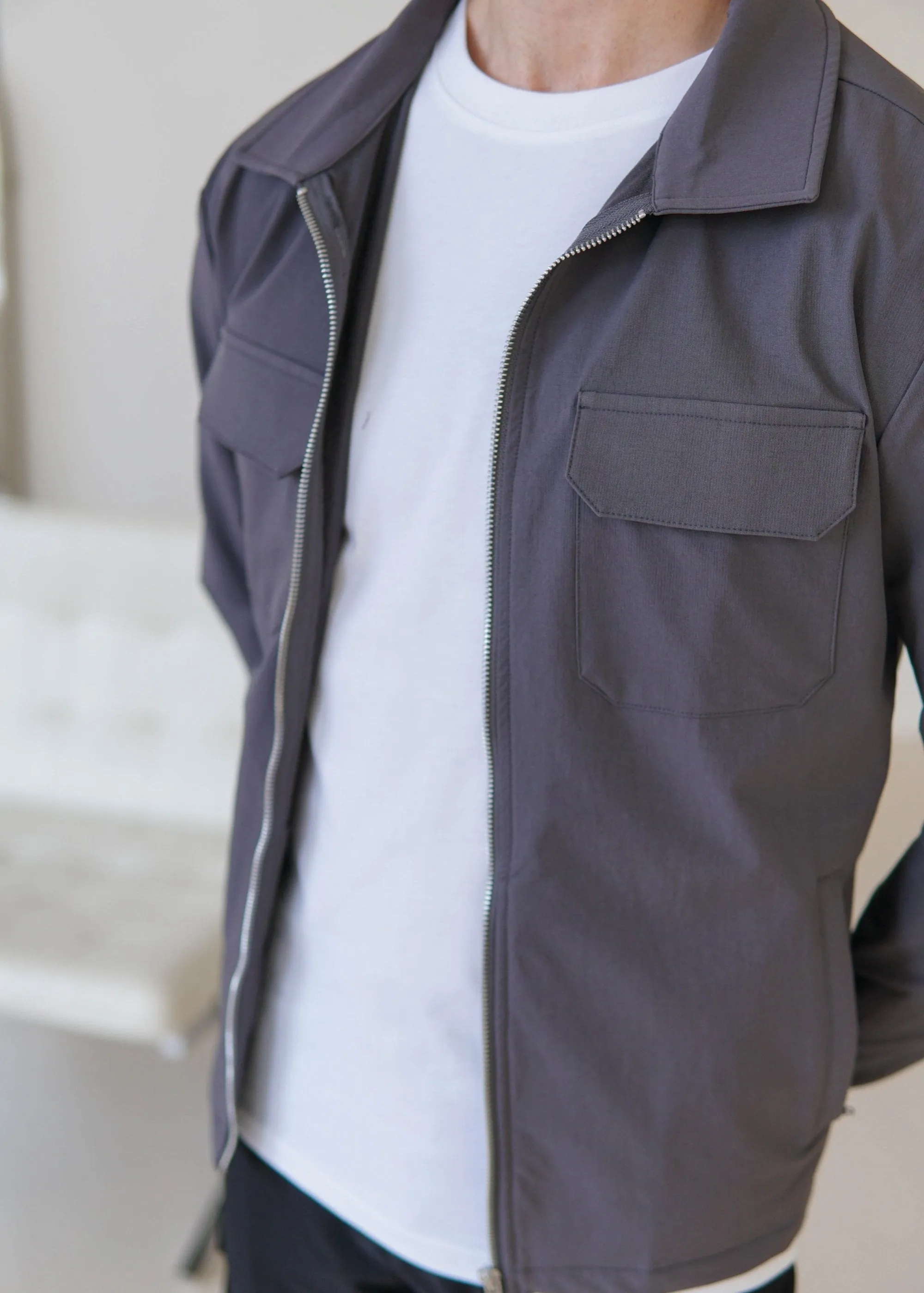 Tech Stretch Cargo Jacket In Charcoal