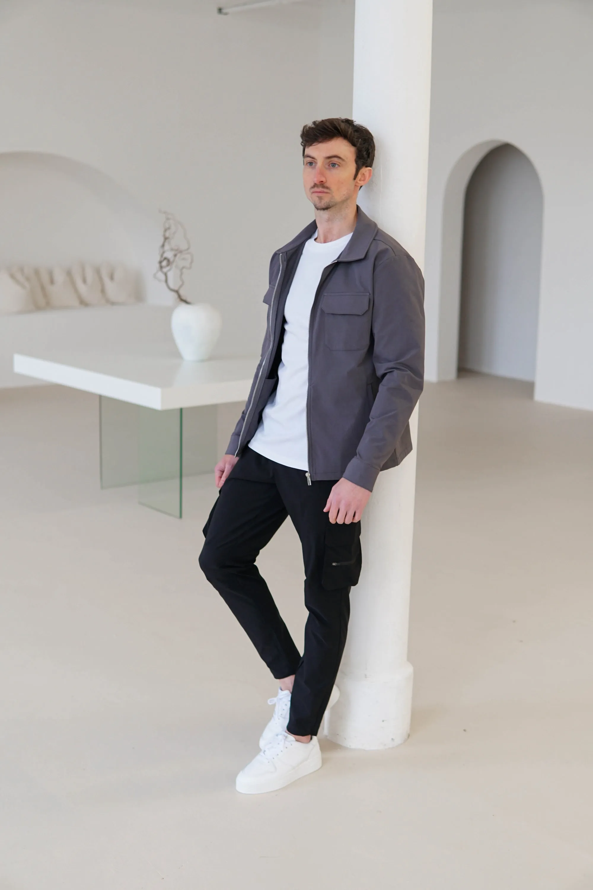 Tech Stretch Cargo Jacket In Charcoal