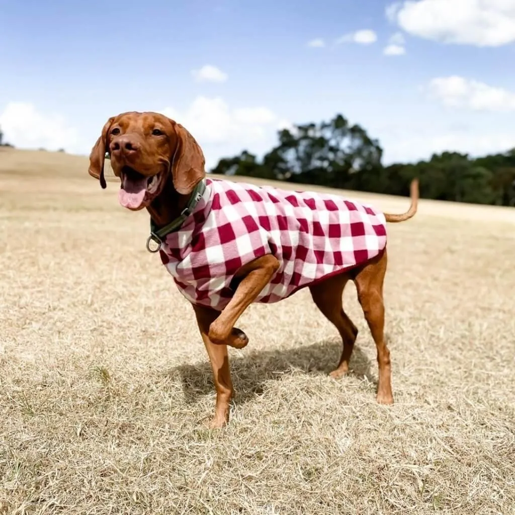 The Floofy Fleece Dog Coat | Berry Gingham