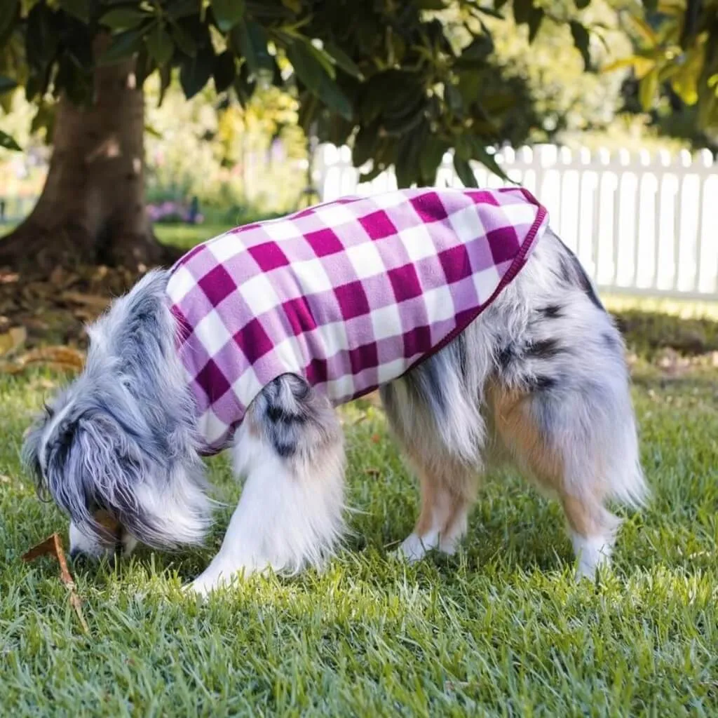 The Floofy Fleece Dog Coat | Berry Gingham