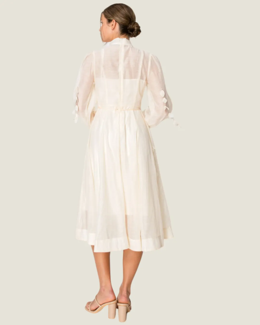 The Sandra: Button Up Ivory Flower Detailed Maxi Dressc
