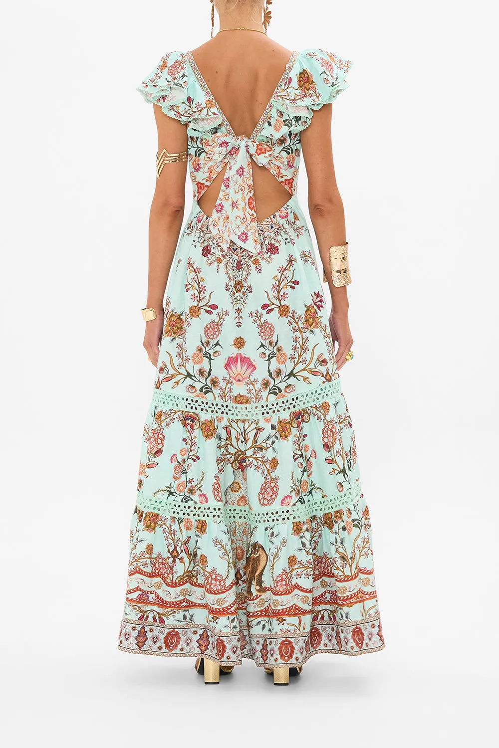 TIERED DRESS WITH NECK FRILL WEAVING WORLDS